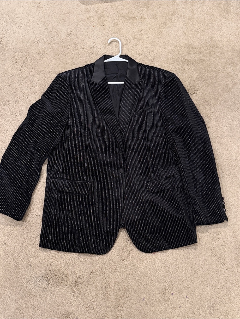 Grace Karin Black Velvet Pinstripe Single-Button Blazer